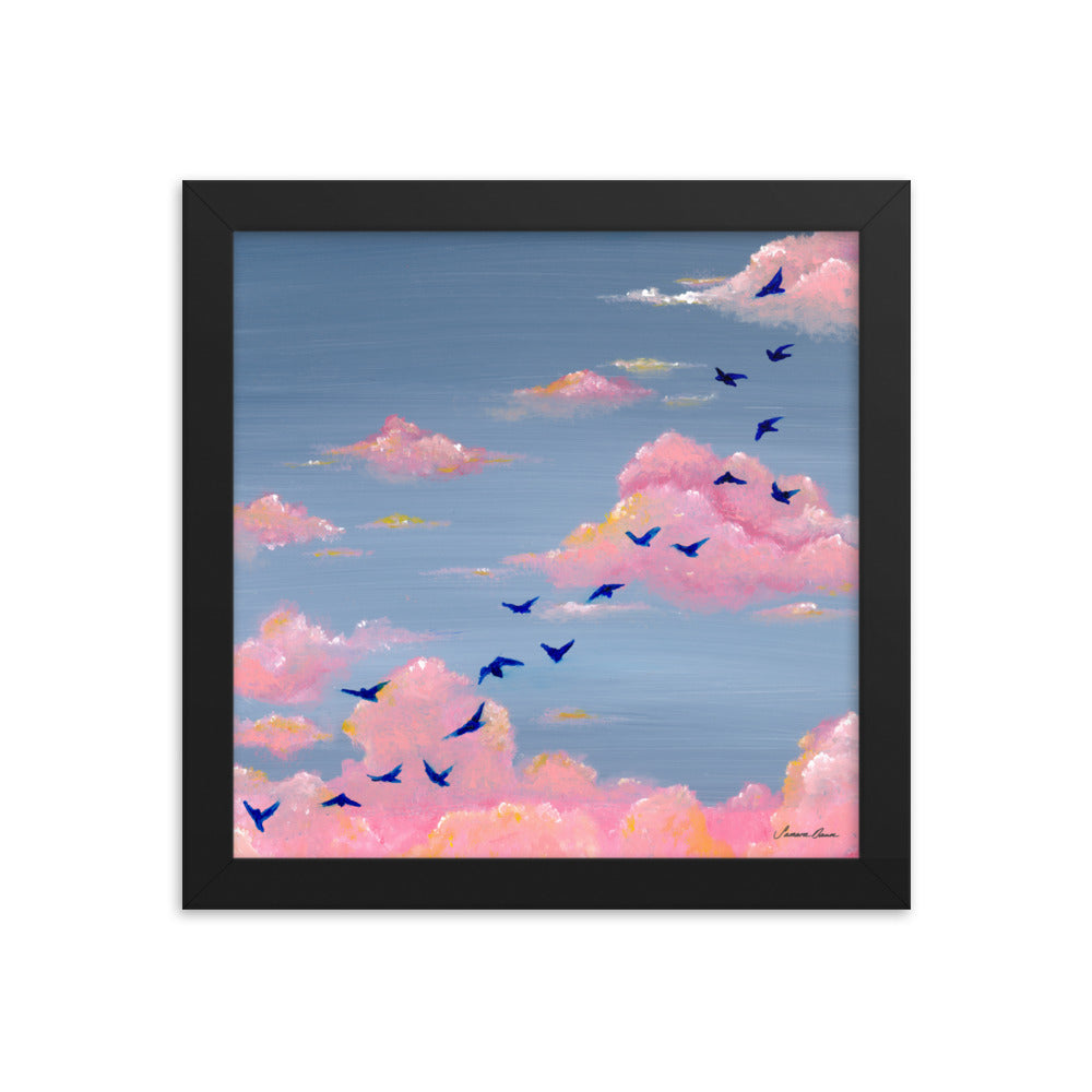 Pink Clouds & Birds - Framed Print