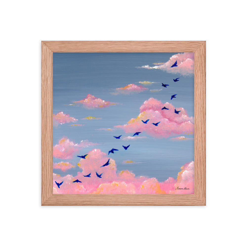 Pink Clouds & Birds - Framed Print