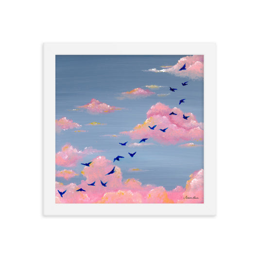 Pink Clouds & Birds - Framed Print